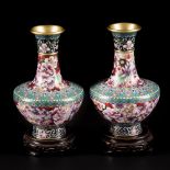 A set of (2) cloisonne vases with floral decor, China 20th century.