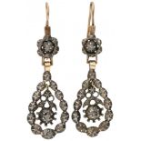 835/1000 Silver and 14K. gold antique earrings set with rose cut diamond.