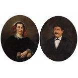 Henri Luyckx (XIX), A portrait of an elegant lady; Together with a portrait of a gentleman possibly