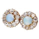 14K. Rose gold antique brooch set with approx. 0.60 ct. diamond and opal.