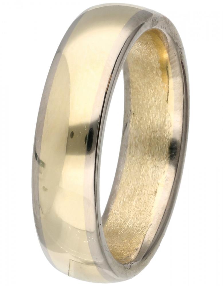 14K. Bicolor gold band ring set with approx. 0.12 ct. diamond. - Image 2 of 2