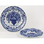A lot of (2) earthenware dishes with floral decoration, marked Porceleyne fles. Delft 2nd half 20th