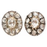 14K. Yellow gold and 925/1000 silver antique earrings set with rose cut diamond.