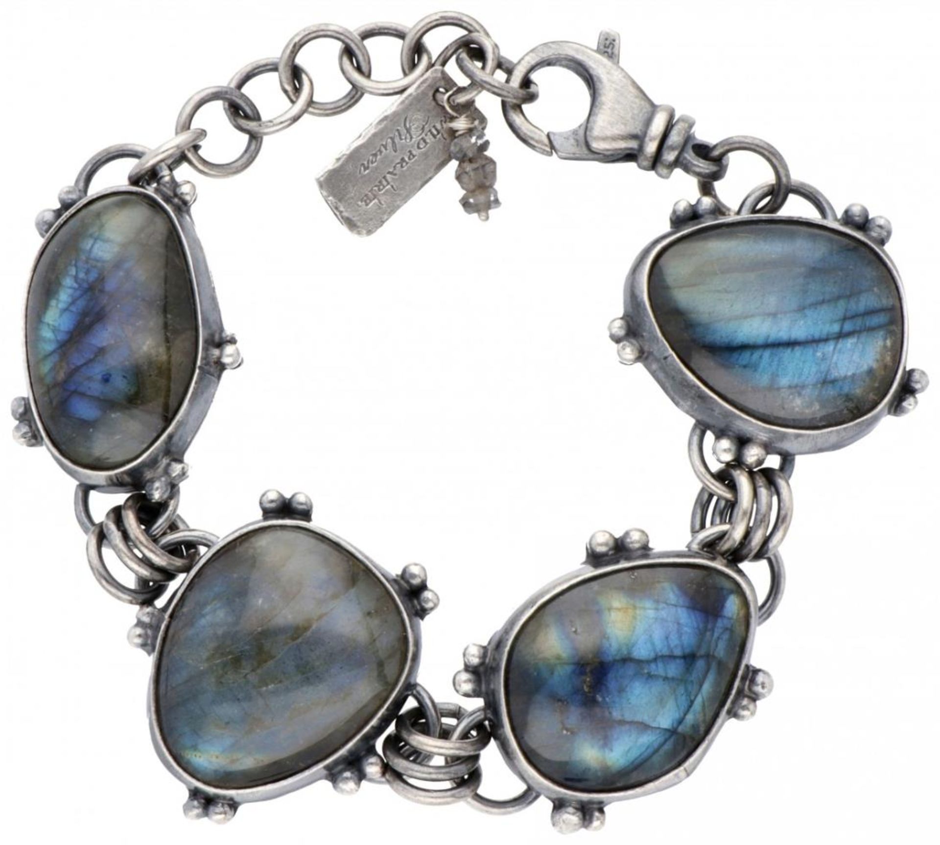 Silver bracelet set with 4 cabochon cut labradorites - 925/1000.