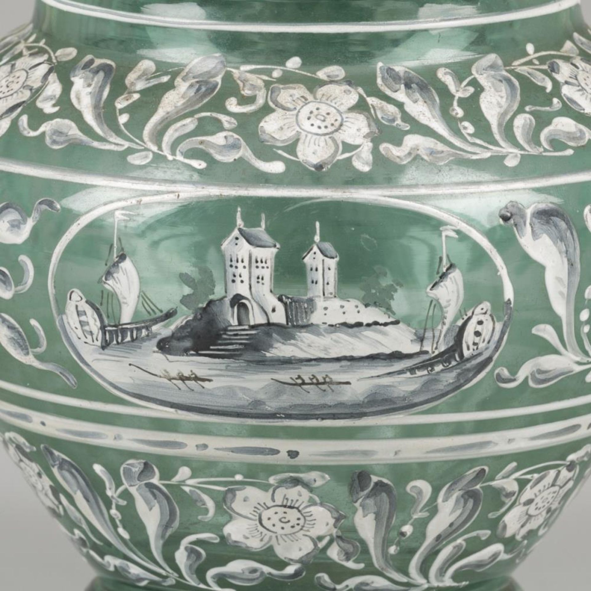 A glass vase with enamelled motif, Italy, 19th century. - Image 2 of 7