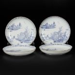 A set of (4) porcelain plates with landscape decor, China, Qianglong.