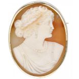 Vintage shell cameo brooch in a BLA 10K. yellow gold frame.