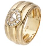 18K. Yellow gold Chopard 'Happy Diamonds' heart-shaped band ring set with approx. 0.18 ct. diamond.