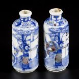 A set of (2) porcelain iron-red snuff bottles decorated with court scene, marked Yonghzheng, China,