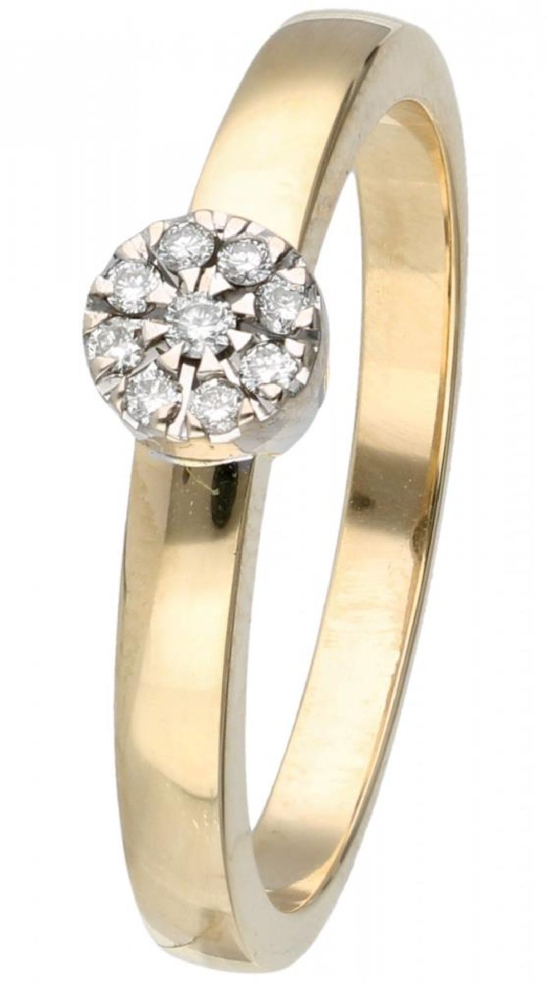 14K. Yellow gold rosette ring set with approx. 0.09 ct. diamond.