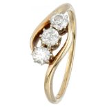 14K. Yellow gold 3-stone ring set with approx. 0.45 ct. diamond.