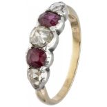 14K. Yellow gold alliance ring set with rose cut diamond and natural ruby.