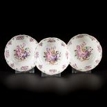 A set of (3) porcelain deep plates with famille rose decoration, China, 18th century.
