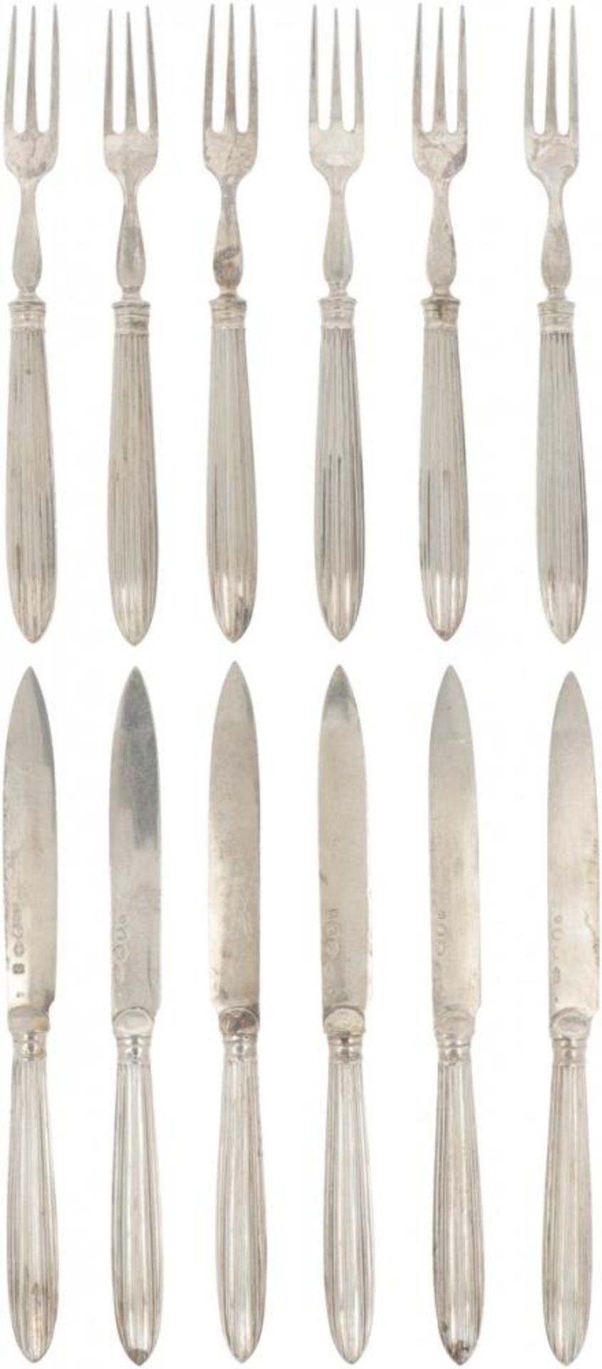 (12) piece set of silver fruit cutlery.