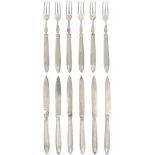 (12) piece set of silver fruit cutlery.