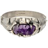 Silver Reino Saastamoinen vintage bangle set with uncut amethyst crystals - 925/1000.