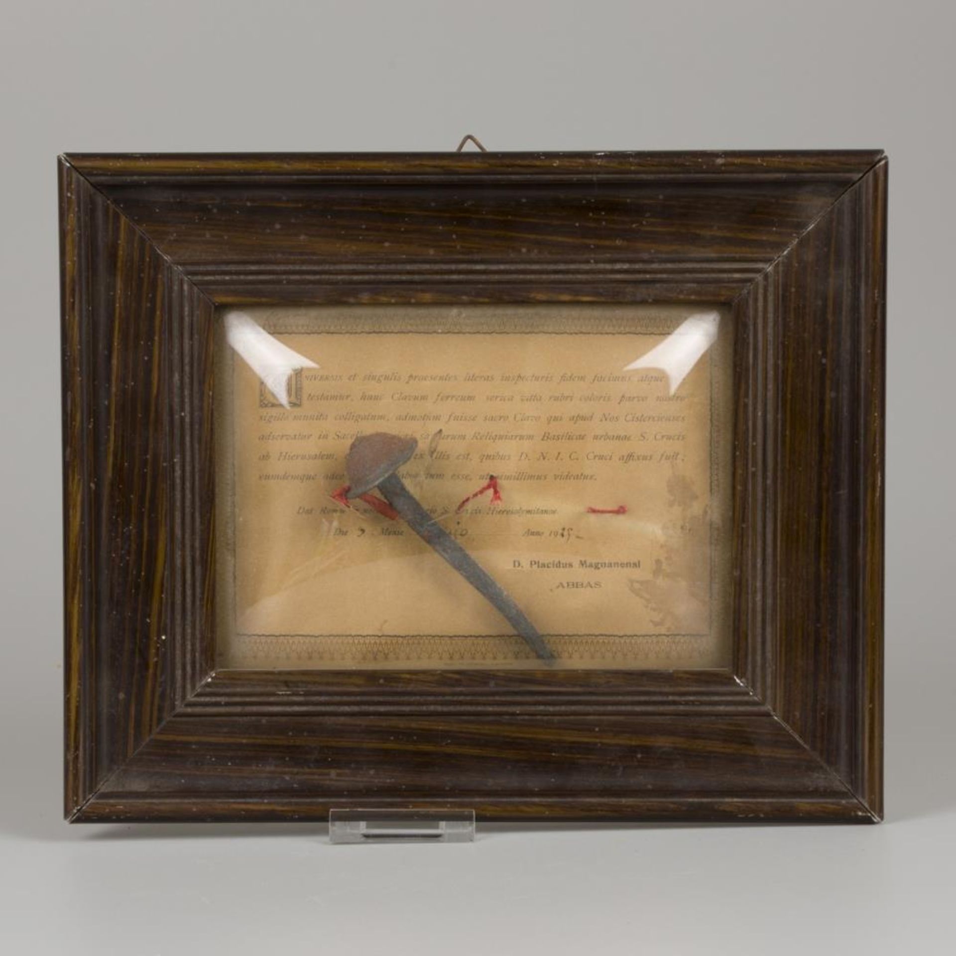 A relic of the crucifixion of Christ (iron nail), with certificate (dated 1925).