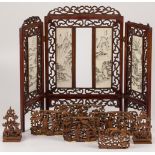 A miniature wooden folding screen with bone together with various boxwood panels, China, 1st half 20
