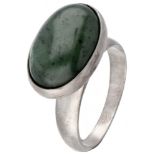 Nanna Ditzel for Georg Jensen no.123B silver oval ring set with approx. 10.22 ct. jade - 925/1000.
