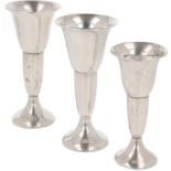 (3) piece set of silver flower vases.