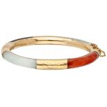 14K. Rose gold bangle bracelet set with various colors of jade.