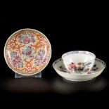 A porcelain cup and saucer, all with famille rose decoration, China, 18th century.