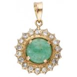 14K. Yellow gold vintage entourage pendant set with approx. 2.39 ct. natural emerald and approx. 0.3