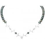 18K. White gold Mikura Pearls necklace set with approx. 0.59 ct. diamond and Tahiti pearl.