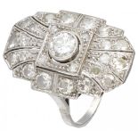 Pt 900 Platinum Art Deco dinner ring set with approx. 1.87 ct. diamond.