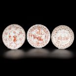 A lot comprising (3) porcelain Milk and Blood plates with Long Eliza decoration (Romance of the West