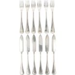 (12) piece fish cutlery "Dutch round fillet" silver.