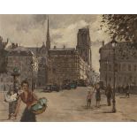 Jan Korthals (Amsterdam 1916 - 1972), View of Paris with the Nôtre Dame towering seen from Rue D'Arc