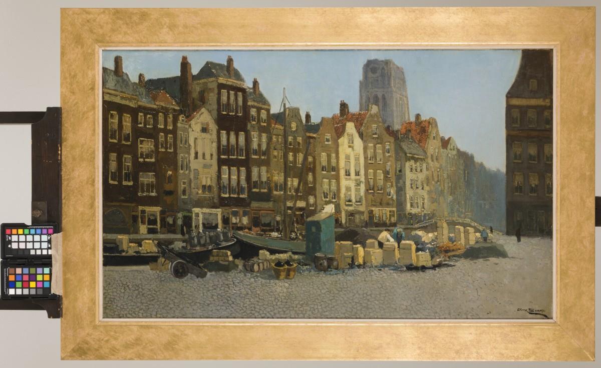 Chris Soer (Den Haag 1882 - 1961), View in Rotterdam with the St. Laurens tower spiring. - Image 2 of 4