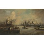 Willem van der Does (Rotterdam 1889 - 1966 Zeist), View of Rotterdam harbour with steam powered elev