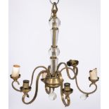 A brass pendant chandelier with glass details, 20th century.