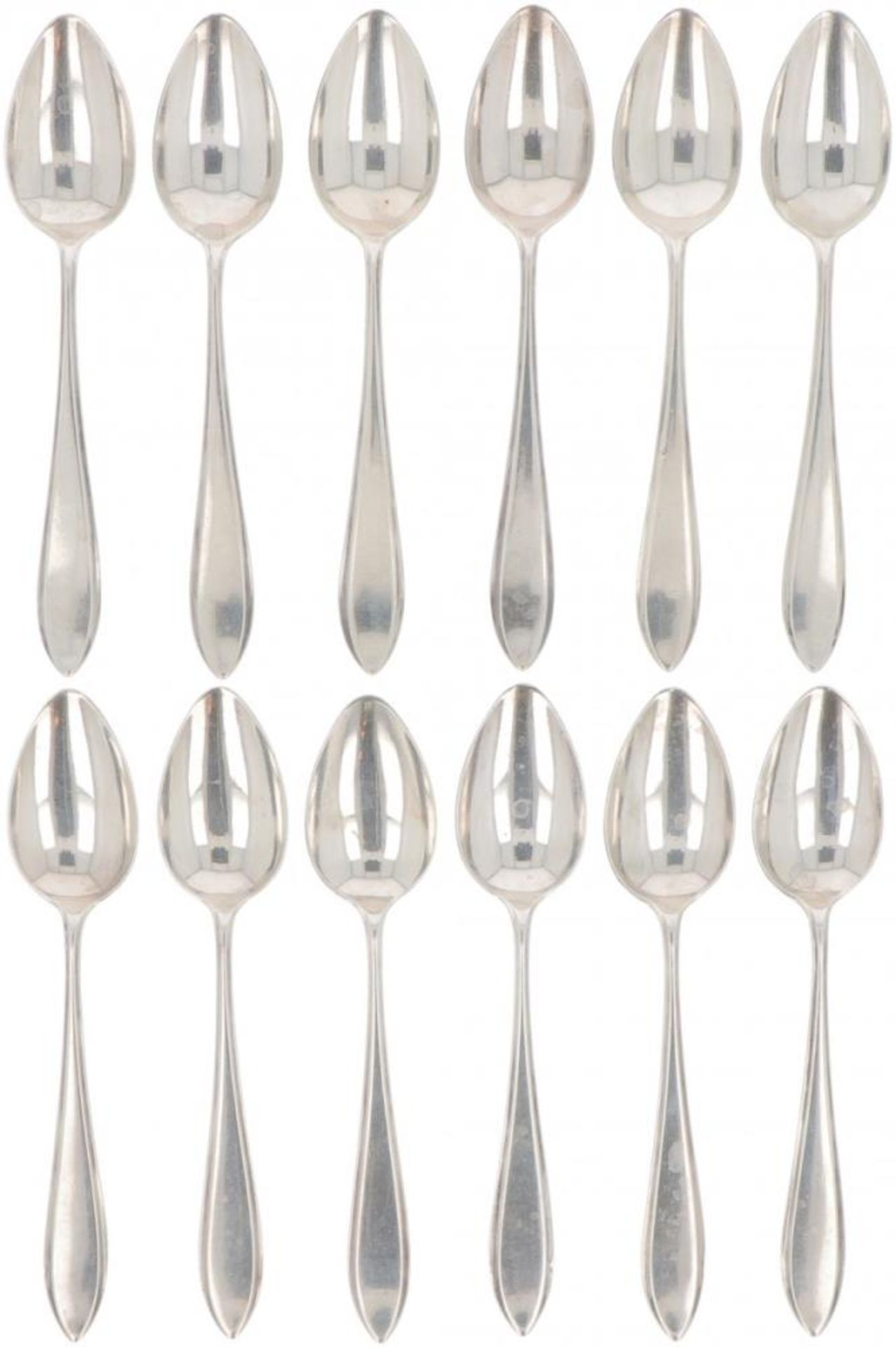 (12) piece set of coffee spoons "Dutch point fillet" silver.