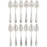 (12) piece set of coffee spoons "Dutch point fillet" silver.