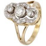 14K. Bicolor gold princess ring set with approx. 0.39 ct. diamond.