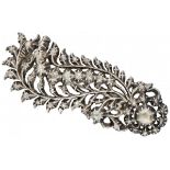 Silver antique Frisian feather brooch set with diamond - 833/1000.