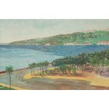 Signed "Matthys, A.", 20e eeuw. View of a coastal village in the South of France.