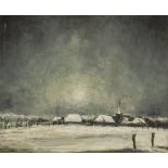 Toon Koster (Schiedam 1913 - 1989), A winter landscape at night.