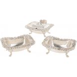 (3) piece condiment set silver-plated.