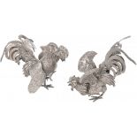 Table pieces (2) piece set fighting roosters silver.