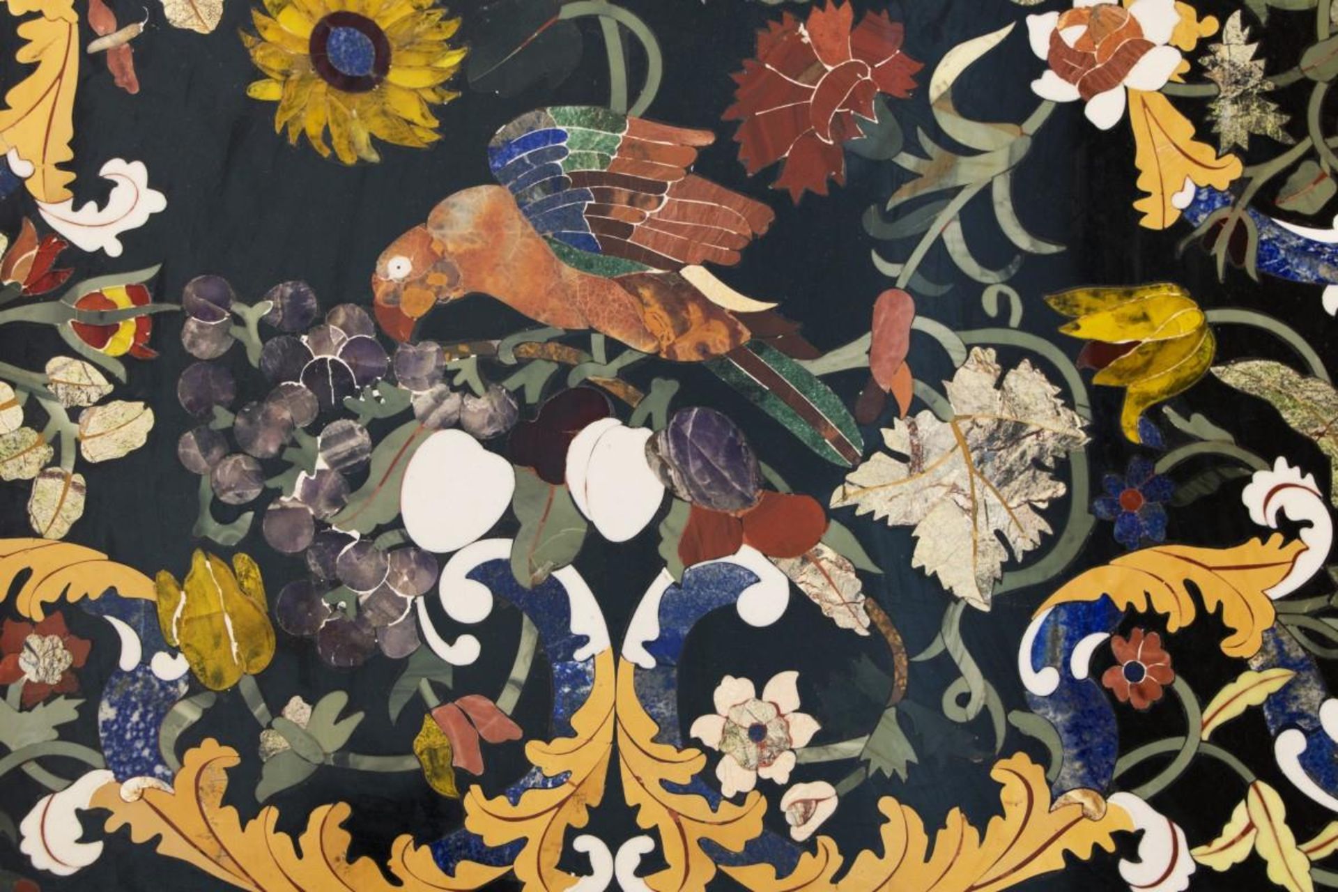 A rectangular Italian pietra dura table top with birds between blossom branches, 20th century. - Image 6 of 8