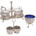 (3) piece lot of salt cellars & condiment set silver.