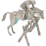 Miniature horse with jockey silver.