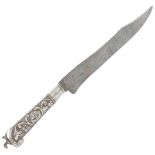 Carving knife with gun shaped handles silver.