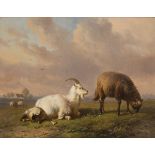 L.M.D.R. "Louis" Robbe (Kortrijk 1806 - 1887 Brussels), A goat, and sheep with lam in a meadow.