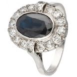 Pt 950 Platinum Art Deco ring set with approx. 1.98 ct. natural sapphire and approx. 0.60 ct. diamon