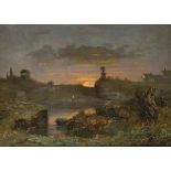 François-Auguste Ravier (Lyon 1814 - 1895 Morestel), Paysage de Morestel - A marsh landscape at dusk
